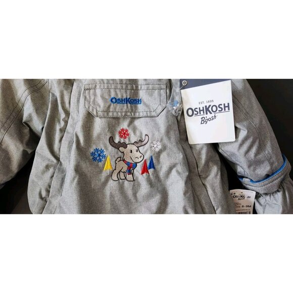 Oshkosh B'gosh 6-9 MO Grey Fleece-Lined Snow Suit with Faux Fur-lined Hood - Picture 3 of 5